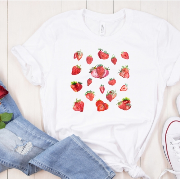 Strawberry Shirt, Fruit Shirt, Cute Strawberry Shirt,Watercolor Strawber… - Picture 7 of 11
